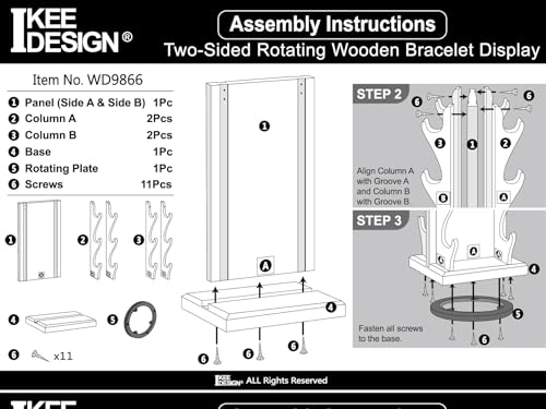 Ikee Design Two-Sided Rotating Wooden Jewelry Bracelet Display Stand-6 Removable Holders, 3 Tier Bar Bangle Organizer-Perfect for Bracelets and Jewelry Display, Dark Brown Color - color: 2) Dark Brown, 6 Bars