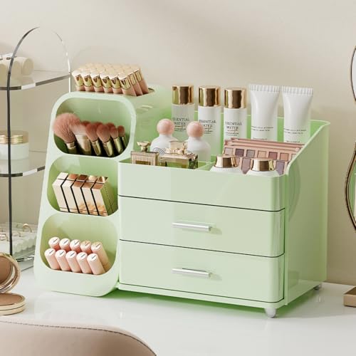 Booklov Makeup Organizer for Vanity, Large Capacity Cosmetic Display Case with Drawers, Countertop Beauty Storage Holder for Skincare, Brush Eyeliner Perfume Eyeshadow Lipsticks, Counter Desk, Green - color: Green, size: L01