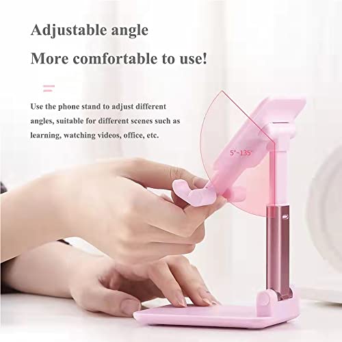Meetuo 2 Pcs Cell Phone Stand, Adjustable Angle Height Phone Stand for Desk, Foldable Portable Phone Holder for iPhone 14/13/12/Smartphones - color: Pink+Black