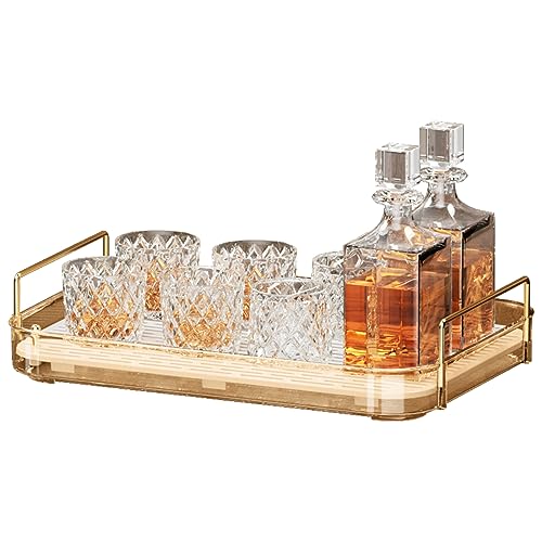 Seoneiro Whiskey Tray, Glass Cup Rack, Mug Holder, Coffee Cup Organizer, Bathroom Countertop with Drain Board Wine Glass Decorative Organizer, Food Tray, Kitchen Spice Rack - color: Amber-1