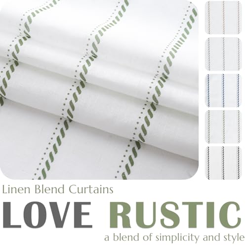 jinchan Linen Striped Kitchen Curtains Tier Cafe Curtains for Living Room Bathroom RV 24 Inch Farmhouse Rustic Half Window Treatment Light Filtering 2 Panels Green on White - color: Cottage Striped Green, size: 26"W x 24"L (Pack of 2)