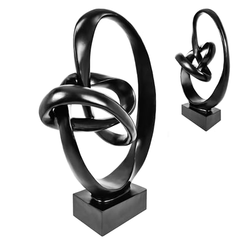 Knot Sculptures, Modern Coffee Table Statues, Abstract Center Piece for Home Office, Dining Living Room Desk Decor, Bookends, 15.5 x 10.5 inch, Black - color: Black