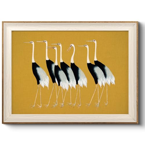 VIYYIEA Framed Wall Art for Living Room, Cranes Canvas Prints, Vintage Home Decor, Animals Painting Picture, Bathroom Wall Decor Gifts for Friends or Family - 16L x 12W - color: Animals-【Seven Cranes】, size: 16"L x 12"W
