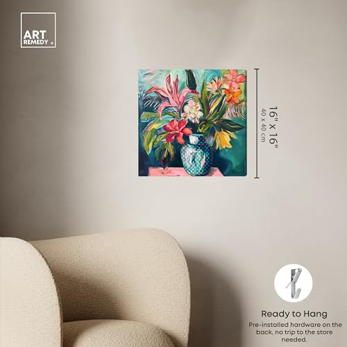 Art Remedy Vase Of Tropical Flowers Gallery Wrapped Flowers In Vase Paintings, 16" x 16", Gallery Wrapped - color: Gallery Wrapped, size: 16"L x 16"W