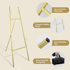 57.1" Gold Easel Stand for Sign, 4 Tier Height Adjustable Large Metal Display Easel for Wedding, Art, Paintings, Posters, Pictures, Floor Décor with Storage Bag, Assembly Needed