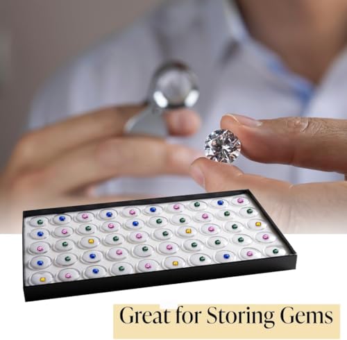 Novel Box Jewelry Display Tray Black Wood 8.25 x 14.75 x 1 Large Jewelry Tray with 50 Gem Jars Insert | Rectangular Display Trays for Collectibles | Rock Collection Tray | Gem Display Tray - color: 50-Gem Jars White Foam Liner, size: Wood Tray: 8.25 x 14.