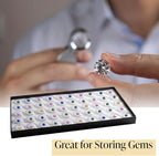 Novel Box Jewelry Display Tray Black Wood 8.25 x 14.75 x 1 Large Jewelry Tray with 50 Gem Jars Insert | Rectangular Display Trays for Collectibles | Rock Collection Tray | Gem Display Tray - color: 50-Gem Jars White Foam Liner, size: Wood Tray: 8.25 x 14.
