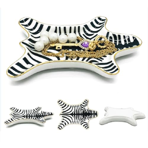 Zebra Stripe Jewelry Tray Ceramic Dishes Plate Gilded 5.9", Gold (Black) - color: Black