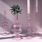 Candle Stick Candle Holder, Glass Candle Holders for Table Centerpiece, Modern Style Pink Candle Holder Mixed 4pcs - color: Pink