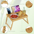 Artmeer Bed Tray Table with Folding Legs, Bamboo Breakfast Food Tray with Media Slot, Use As Platter, Laptop Desk, Snack, TV Tray Kitchen Serving Tray (Bamboo Large Adjustable Legs) - color: Bamboo, size: Large Adjustable