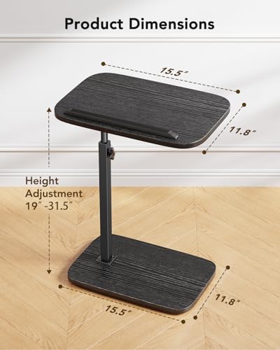 HUANUO Adjustable TV Tray, Height Adjustment TV Trays with 360° Swivel and 90° Tilt, Sturdy & Multi-Functional Sofa Table with Anti-Slip Bar, Space-Saving Side Table for Couch, Bedside, and Dining Use - color: Black