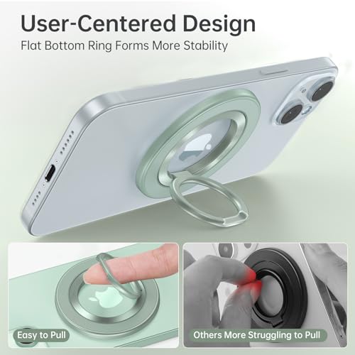 SYNCWIRE Magnetic Phone Ring Holder for MagSafe, 360° Rotation Cell Phone Grip Stand Finger Ring Kickstand Two-Sided Magnet Compatible with iPhone 17 Pro Max 16 15 14 13 12 MagSafe Accessories - color: Single Ring-1PCS-Green