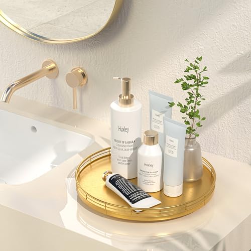 12" Gold Lazy Susan for Table Top, Oak Wood Lazy Susan Turntable Organizer for Dining Coffee Table Centerpiece Bar Decor Kitchen Countertop Bathroom Vanity Decorative Tray for Perfume Jewelry Round - color: Golden, size: 12