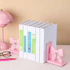 Threehoney 2 Pieces Pink Bow Bookends Cute Book Ends for Shelves Decorative Book Stand Bow Sculpture Statues Tabletop Shelf Ornament Room Decor for Home Office School Dorm Girl Desk