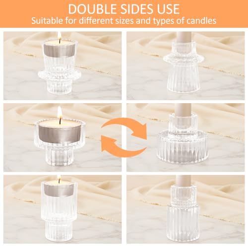 12 Pcs Glass Candlestick Holders Taper Candle Holders for Table Centerpieces, Wedding Decor and Dinner Party, Clear