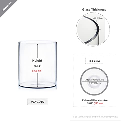 WGV Cylinder Vase, Width 10", Height 10", Clear Wide Large Diameter Flower Glassware, Floral Container, Planter Terrarium for Wedding Party Event, Home Accent Decor, 1 Piece - size: 10"x10"H
