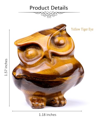 Jovivi Crystal Owl Decor Tiger Eye Healing Stone Crystal Pocket Owls Figurine Statue Hand Carved Polished Natural Gemstone Sculpture Home Office Desk Meditation Gift - color: Tiger Eye