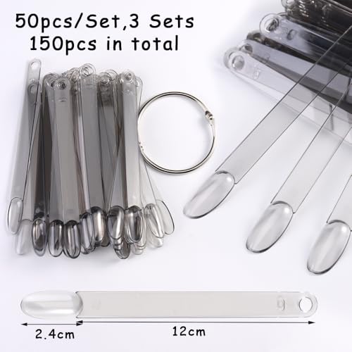 150 Pcs Nail Swatch Sticks with Ring, Transparent Black Oval Shape Nail Art Tips, Acrylic False Nail Sample Sticks for Gel Polish Displaying Colors and Training Nail Tools for Home or Salon Use - color: Transparent Black Oval