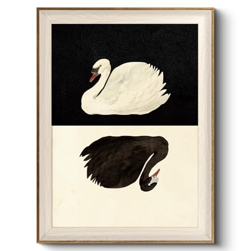 VIYYIEA Framed Wall Art for Living Room, Swan Canvas Prints, Vintage Home Decor, Animals Painting Picture, Bathroom Wall Decor Gifts for Friends or Family - 16L x 12W - color: Animals-【Black and White】, size: 16"L x 12"W