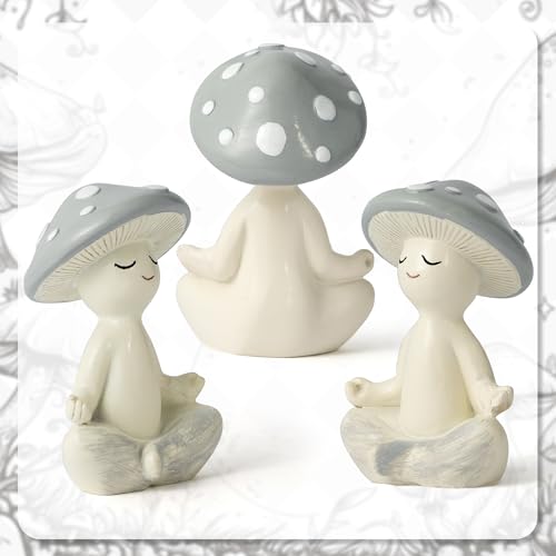 Meditation Mushroom Resin Statue - Cute Meditation Mushroom Statue for Desk Living Room Resin Figurine for Home Patio Office Decoration Cute Plant Statues for Tabletop Garden Backyard Decor - style: Meditation Mushroom A