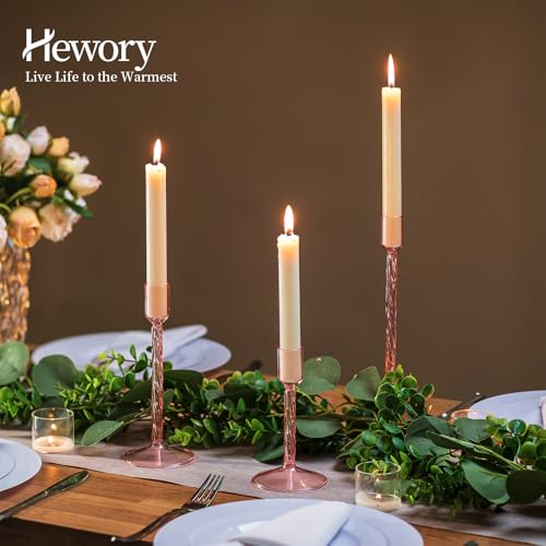 Hewory Glass Taper Candle Holders: 4 Pcs Pink Vintage Candlestick Holders Tall Candle Sticks Holder Decor, Glass Candle Holder for Table Centerpiece Wedding Christmas Advent Holiday Party Decorations - color: Pink