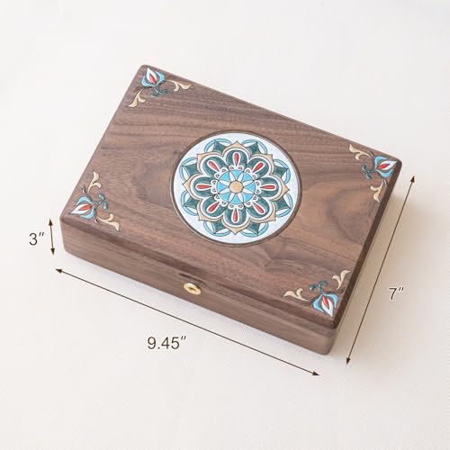 KINTNESS Black Walnut Wooden Jewelry Box with Lock - Jewelry Organizer for Women with Dimensional Color Art Finish, Jewelry Safe with Key for Bracelet, Necklace - style: Dimensional Color Art Finish-Small
