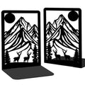 Metal Bookends for Shelves, Mountain and Deer Decorative Book Ends for Heavy Books, Book Stopper Decorative Books, Bookends to Hold Literature for Home Office School Bookshelf Decor - style: Mountain
