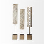 Pemberly Row Set of 3 Gold Metal Decorative Objects, Champagne Finish, Elegant Patterned Design, Modern Home Decor Accents, Sizes 4"x4"x28", 4"x4"x26", 4"x4"x24"