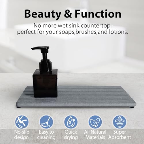 Diatomite Soap Dish, Water Absorbing Stone Tray, Kitchen Sink Organizer, Fast Drying Counter Holder (Grey, 9.5" x 4.7"/24 x 12cm) - color: Gray, size: 9.5" x 4.7" (24 x 12cm)