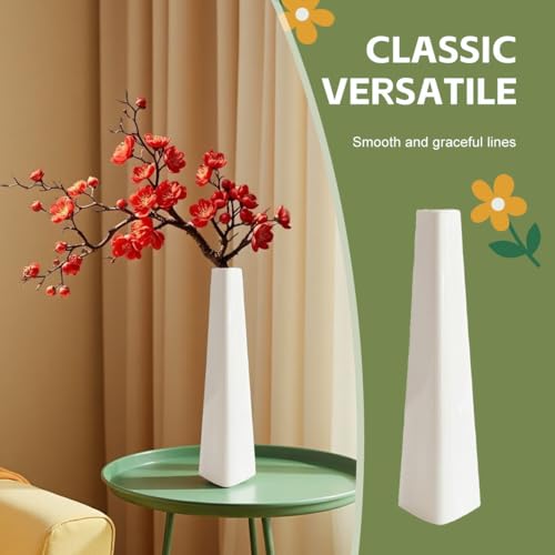 7 Inch Frosted White Ceramic Tapered Tabletop Vase Modern Minimalist Vase for Home Office Decor