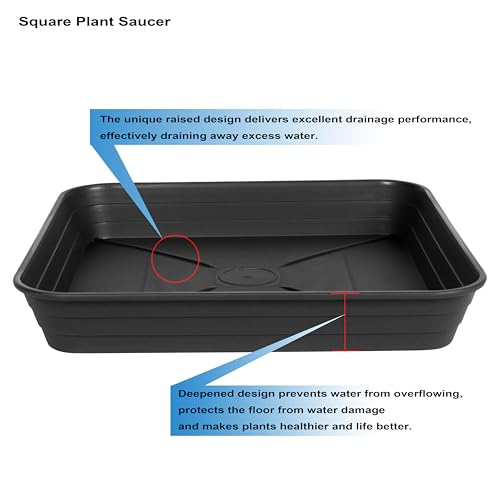 2 Pack Square Plant Saucer Tray 16 inch, Heavy Duty Plastic Plant Saucers for Indoors Outdoor, Flower Plant Drip Trays for Pots, Square Seed Starting Tray, Seedling Growing Trays - color: Black, size: 16"-2 Pack