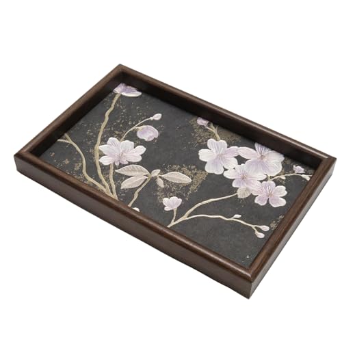 Wooden Valet Tray with Floral Base, EDC Catch All Tray Nightstand Entryway Table Vanity Organizer 11.8x7.9, Black Vintage Blossoms - color: Black Blossoms