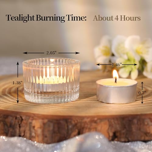 HAVITI 36 Pcs Clear Tealight Candle Holders with 36PCS Tea Lights Candles, Glass Votive Candle Holders Set for Table Centerpiece, Home Decor and Party Supplies - color: Clear