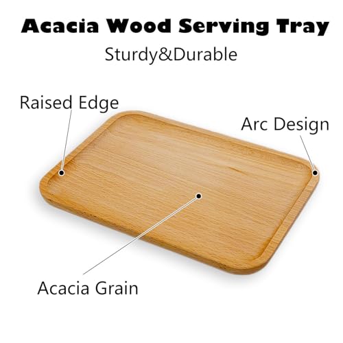 2 Pack Solid Wood Serving Platters and Trays of Natural with Edge,Rectangular Avoid Sliding and Spilling Food (Wood 10x7Inch) - color: Wood 10x7inch