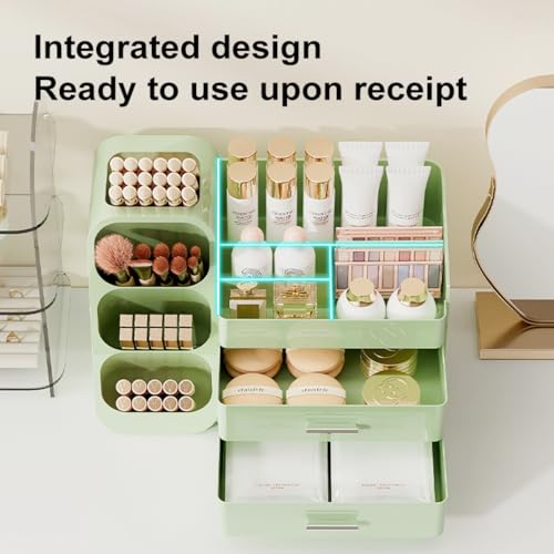 Booklov Makeup Organizer for Vanity, Large Capacity Cosmetic Display Case with Drawers, Countertop Beauty Storage Holder for Skincare, Brush Eyeliner Perfume Eyeshadow Lipsticks, Counter Desk, Green - color: Green, size: L01