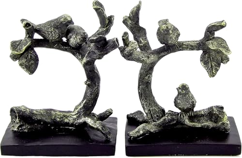 Bellaa 23446 Vintage Birds Bookends - Decorative Bronze Sparrow Book Ends for Farmhouse Boho Home Decor, 6 Inch Bookshelf Stoppers Antique Lightweight