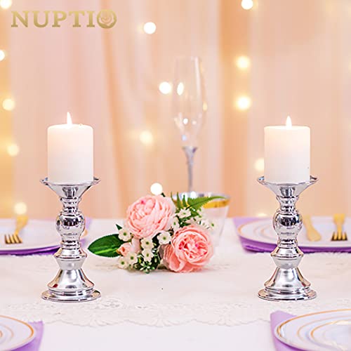 Nuptio Silver Pillar Candle Holders, Wedding Centerpieces Metal Candle Holder for 2 inches Candles Stand Decoration Ideal for Weddings Special Events Parties Living Room, 10 Pcs - color: Silver, size: 10 Pcs