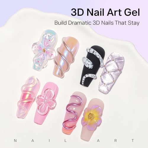 MIZHSE 3D Gel Nail Art Sculpting Gel, 60g Large Capacity Non-Sticky Clear Solid Builder Gels for Nails, Molding Hard Gels for Nail Art Charms, U V LED, with Gold Chrome Powder & Silicone Flower Mold - color: 0-0-Clear