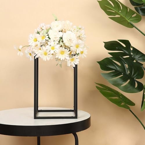 Efavormart 2 Pack Rectangular Matte Black Metal Wedding Flower Stand, Geometric Column Frame Centerpiece 12" - color: Matte Black, size: 2 Pack 12''