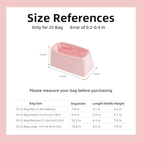 DGAZ Silk Purse Organizer Insert Fits Chanel 25 Handbags，Silky Smooth Bag Organizer，Luxury Handbag & Tote Shaper(Pink,Mini) - color: Pink, size: Mini