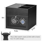 LLS Automatic Double Watch Winder with Storage Box, Japanese Quiet Motor, Adjustable Watch Pillows, Black PU Leather