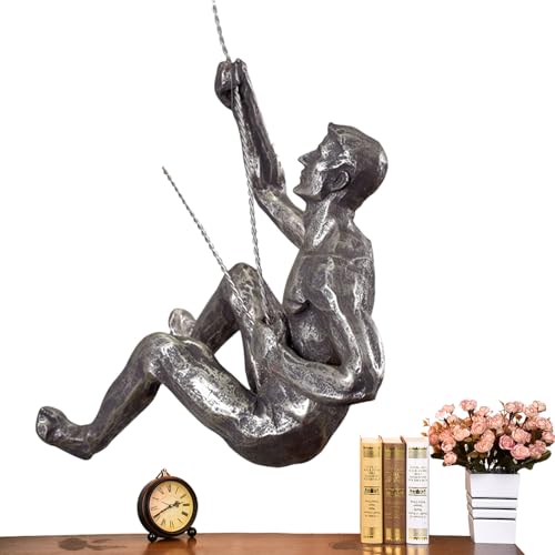 Climbing Man Wall Sculpture – Resin Decor Figure, Modern Art Accent, Black Home Ornament | Unique 3D Hanging Statue Piece, Artistic Abstract Wall Decoration Setup Living Room Bedroom Workplace Design - size: trumpet right hand, style: Silver
