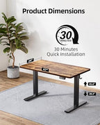 TIQLAB Standing Desk 47 x 24 inch, Electric Height Adjustable with Splice Board, Stand Up Desk, for Home Office, Black Frame/Rustic Brown Top - color: Rustic Brown, size: 47*24 inch