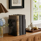 Gothic Dragon Bookends, Black Metal Castle Design, 7.1 x 4.7 Inch, Decorative Book Holders with Non-Slip Base, 2 Piece Set