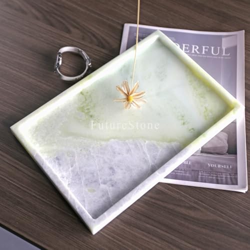 Real Luxurious Natural Marble Vanity Tray Genuine Marble Storage Tray for Home Decor Stone Tray for Bathroom/Kitchen/Vanity/Dresser,Plate Holder for Tissues, Candles, Towel - color: Fresh-green