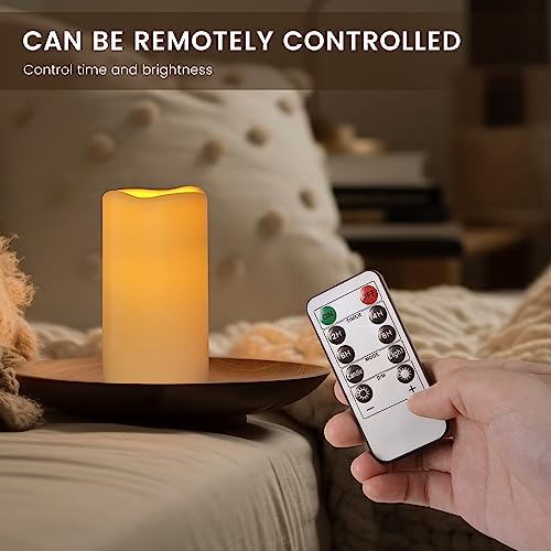 Large Outdoor Waterproof Flameless Candles with Remote Control,D3'' x H5.5'' Battery Operated Flickering LED Pillar Candle Plastic for Outdoor/Indoor Decoration Wedding, Party, Birthday (2PACK) - color: H04# Ivory 2pack Waterproof