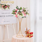 NUPTIO 2 Pcs Wedding Centerpieces for Tables, 19.7in Tall Metal Flower Trumpet Vase, Gold Vases for Centerpieces, Artificial Flower Display Rack for Birthday Party Dinner Event Hotel Home Decor - size: 19.7 inch Tall