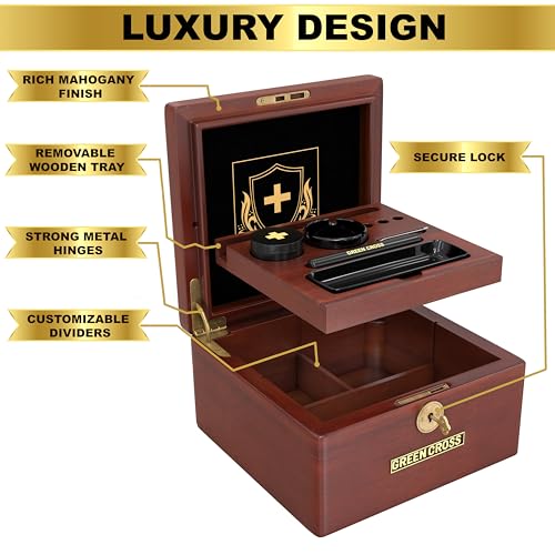 GREEN CROSS Acacia Wood Locking Valet Box – Luxury Organizer with Ceramic Tray | Premium Gift for Men | Handcrafted Wooden Keepsake Storage Box for Home or Office