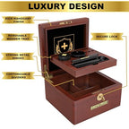 GREEN CROSS Acacia Wood Locking Valet Box – Luxury Organizer with Ceramic Tray | Premium Gift for Men | Handcrafted Wooden Keepsake Storage Box for Home or Office