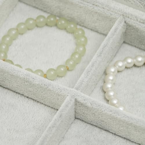 Coward Jewelry Organizer Tray Box, Grey Beige Velvet 12 Grids Bracelet Bangle Necklace Jewelry Display Tray Case with Transparent Glass Lid for Home Desk Drawer or Store Selling Show - color: Grey Beige Velvet, size: 12Grids Box